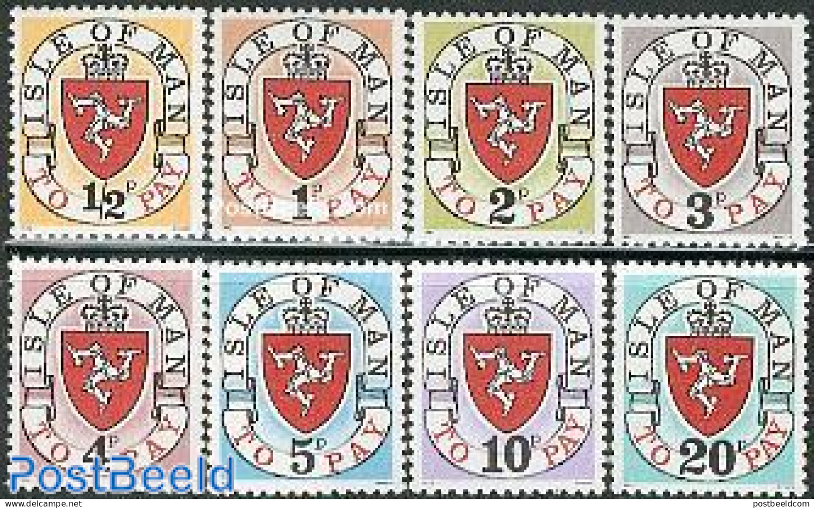 Isle Of Man 1973 Postage Due 8v (1973), Mint NH, History - Coat Of Arms - Man (Ile De)