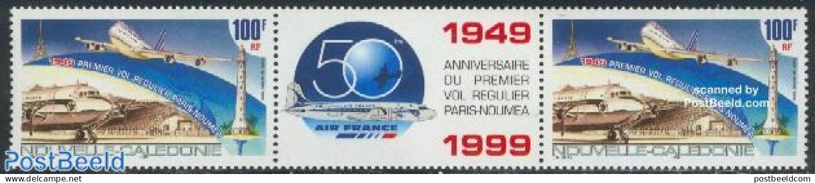 New Caledonia 1999 Paris -Noumea Flight Gutter Pair, Mint NH, Transport - Various - Aircraft & Aviation - Lighthouses .. - Unused Stamps