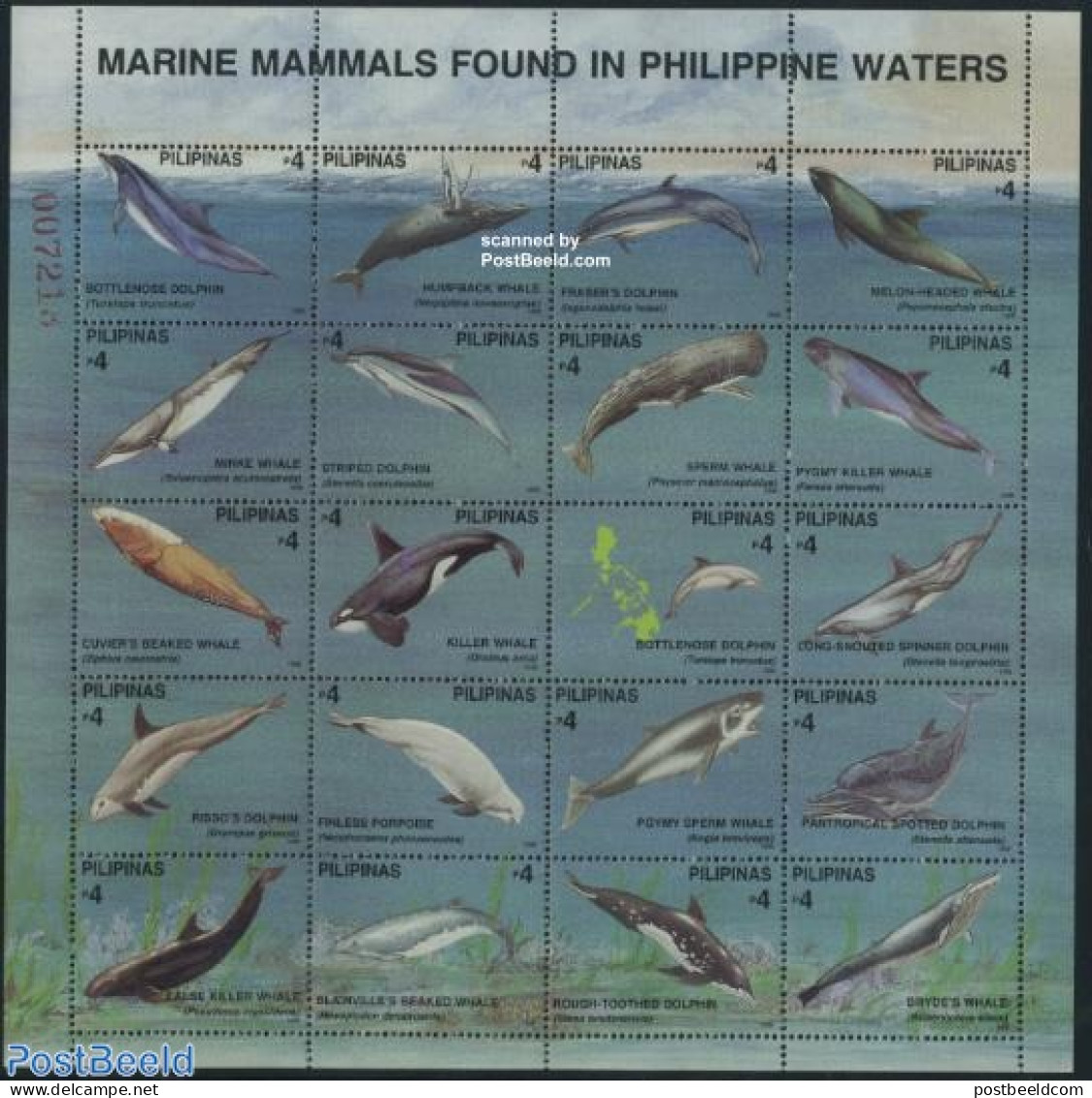 Philippines 1998 Sea Mammals 20v M/s, Mint NH, Nature - Animals (others & Mixed) - Sea Mammals - Philippines