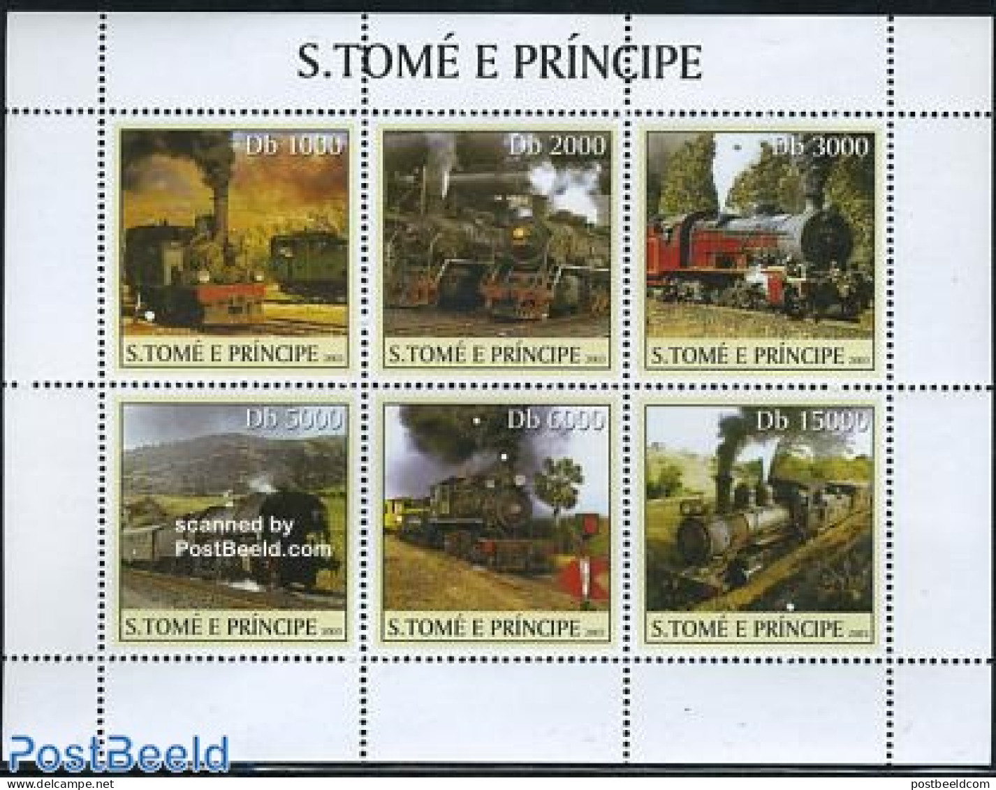 Sao Tome/Principe 2003 Steam Locomotives 6v M/s, Mint NH, Transport - Railways - Trains