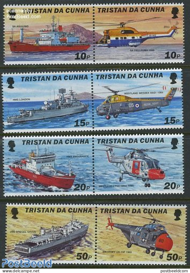 Tristan Da Cunha 2000 Ships & Helicopters 4x2v, Mint NH, Transport - Helicopters - Ships And Boats - Helicopters