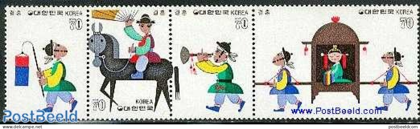 Korea, South 1984 Wedding Ceremonial 4v [:::], Mint NH, Nature - Performance Art - Various - Horses - Music - Folklore - Music