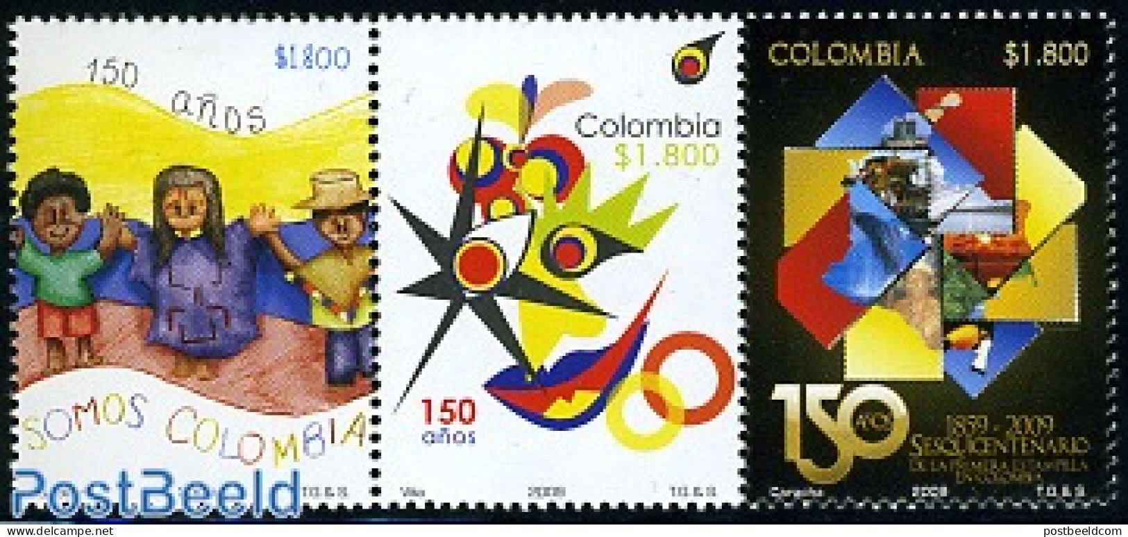 Colombia 2009 150 Years Stamps 3v [::], Mint NH, Art - Children Drawings - Colombie