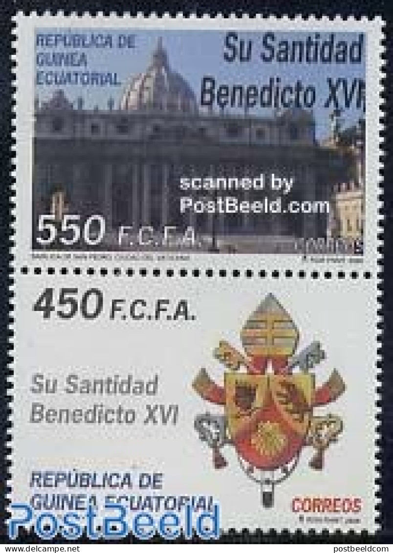 Equatorial Guinea 2006 Pope Benedict XVI 2v [:], Mint NH, History - Religion - Coat Of Arms - Pope - Art - Architecture - Popes