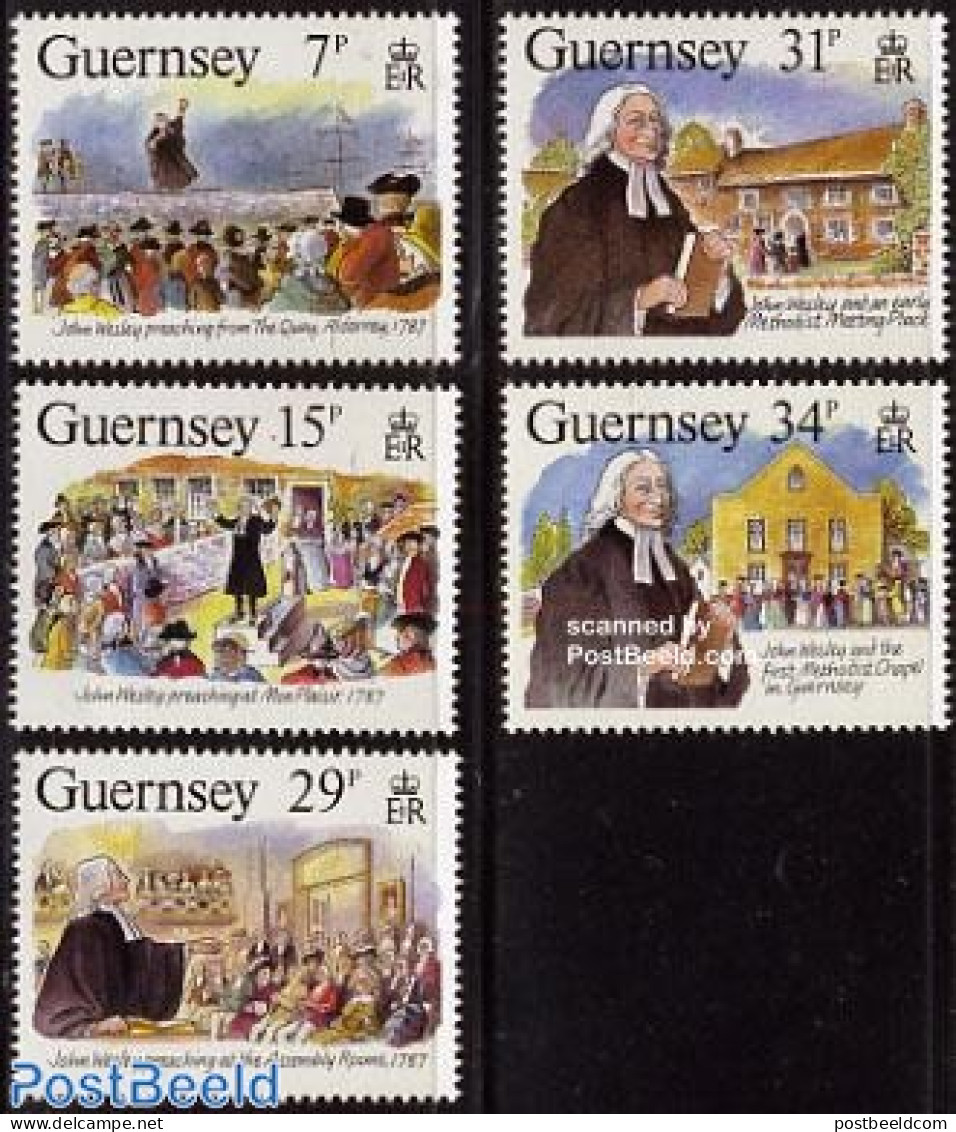 Guernsey 1987 Wesleys Visit 5v, Mint NH, Religion - Religion - Guernesey