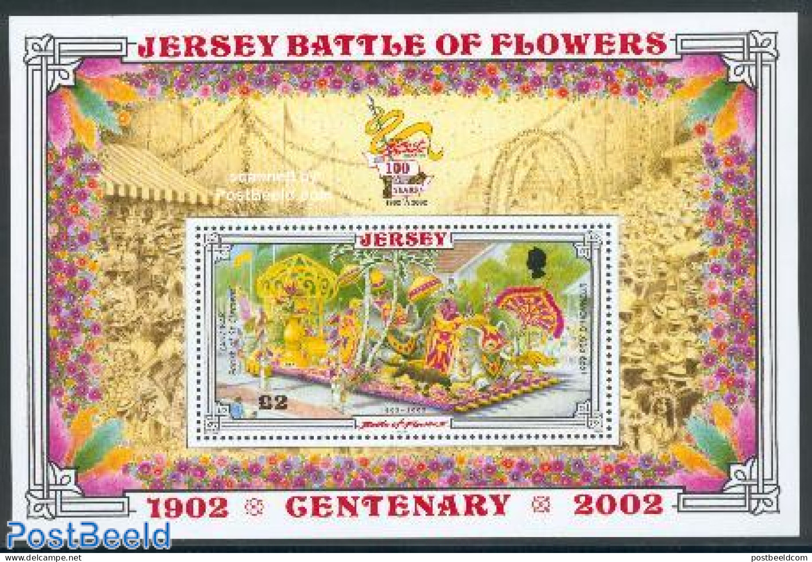 Jersey 2002 Flower Festival S/s, Mint NH, Nature - Various - Cats - Elephants - Flowers & Plants - Folklore - Jersey