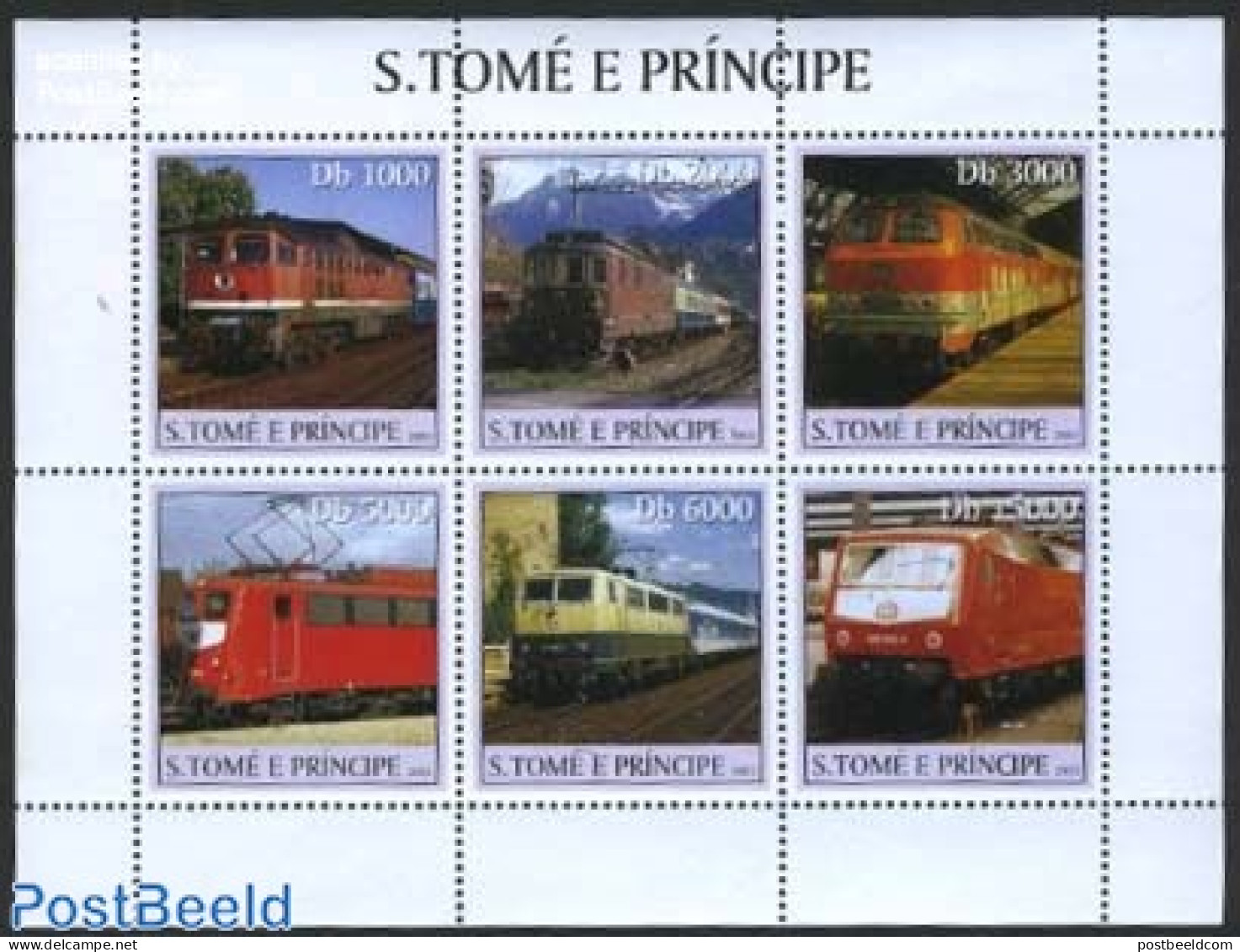 Sao Tome/Principe 2003 Locomotives 6v M/s, Mint NH, Transport - Railways - Treinen