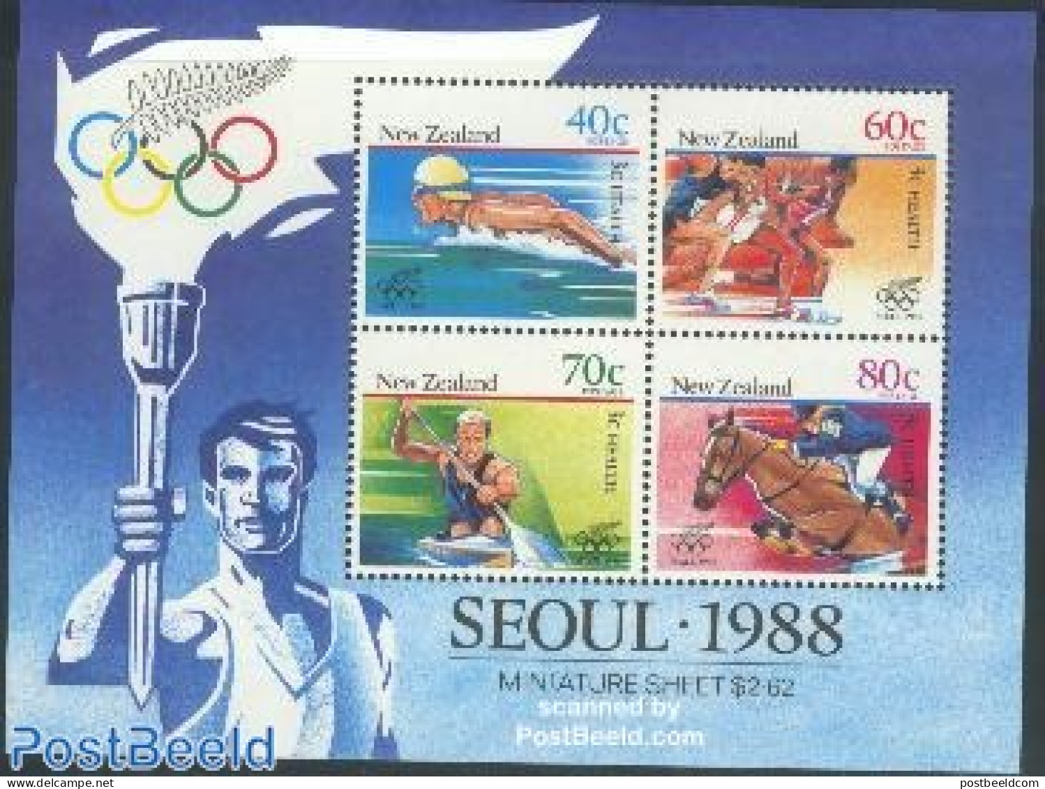 New Zealand 1988 Health, Olympic Games Seoul S/s, Mint NH, Health - Nature - Sport - Health - Horses - Olympic Games - Nuevos