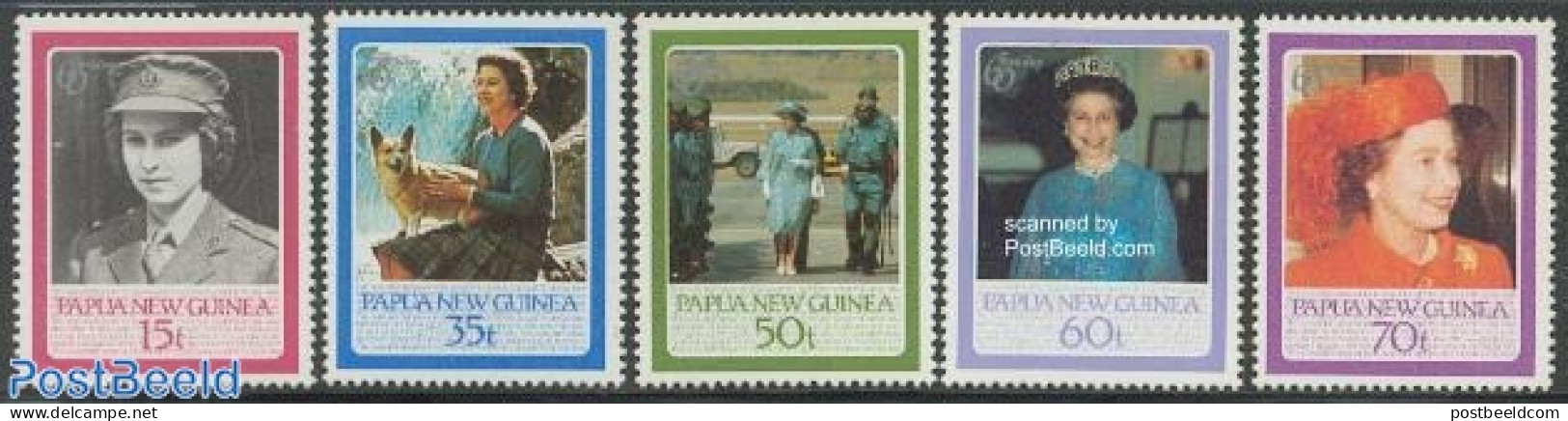 Papua New Guinea 1986 Queen Birthday 5v, Mint NH, History - Nature - Kings & Queens (Royalty) - Dogs - Royalties, Royals