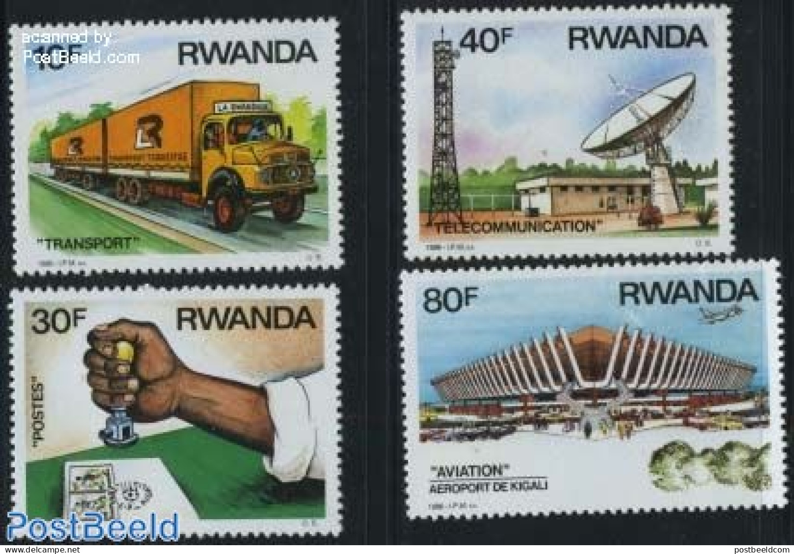 Rwanda 1986 Transport & Communication 4v, Mint NH, Science - Transport - Telecommunication - Post - Automobiles - Art .. - Telekom