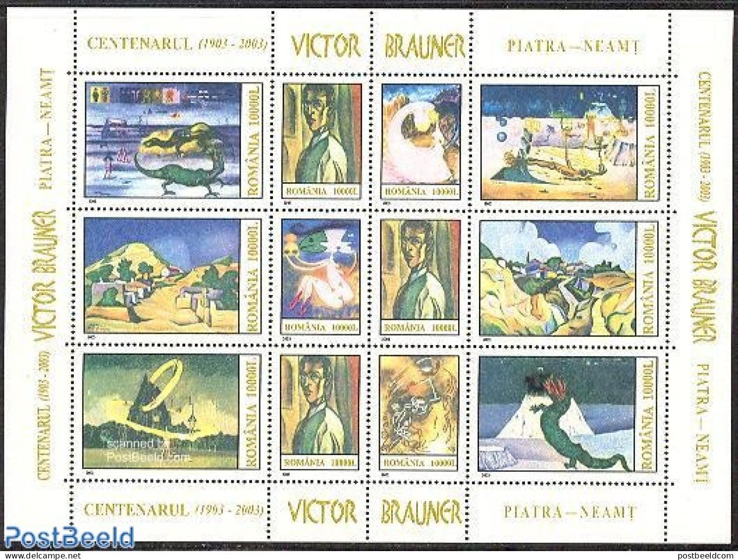 Romania 2003 Victor Brauner 12v M/s, Mint NH, Art - Modern Art (1850-present) - Paintings - Unused Stamps