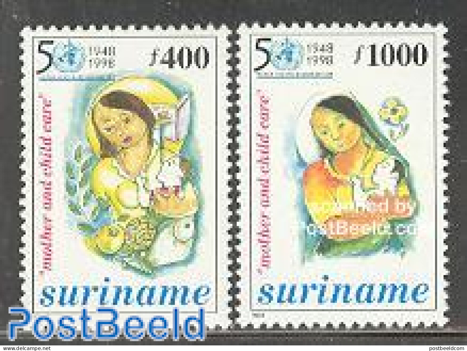 Suriname, Republic 1998 WHO 50th Anniversary 2v, Mint NH, Health - Health - Surinam