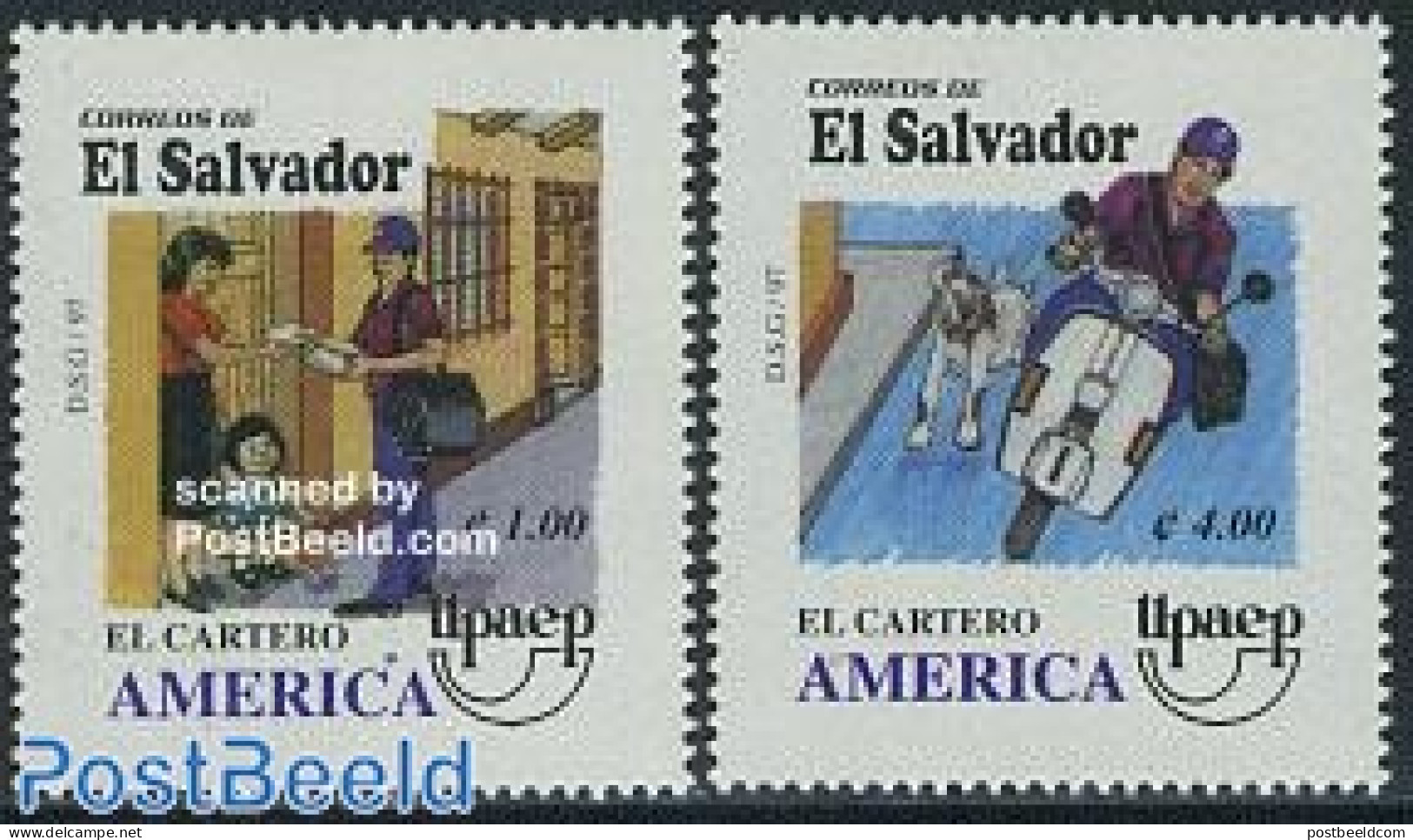 El Salvador 1997 UPAEP, Post 2v, Mint NH, Nature - Transport - Dogs - Post - U.P.A.E. - Motorcycles - Poste