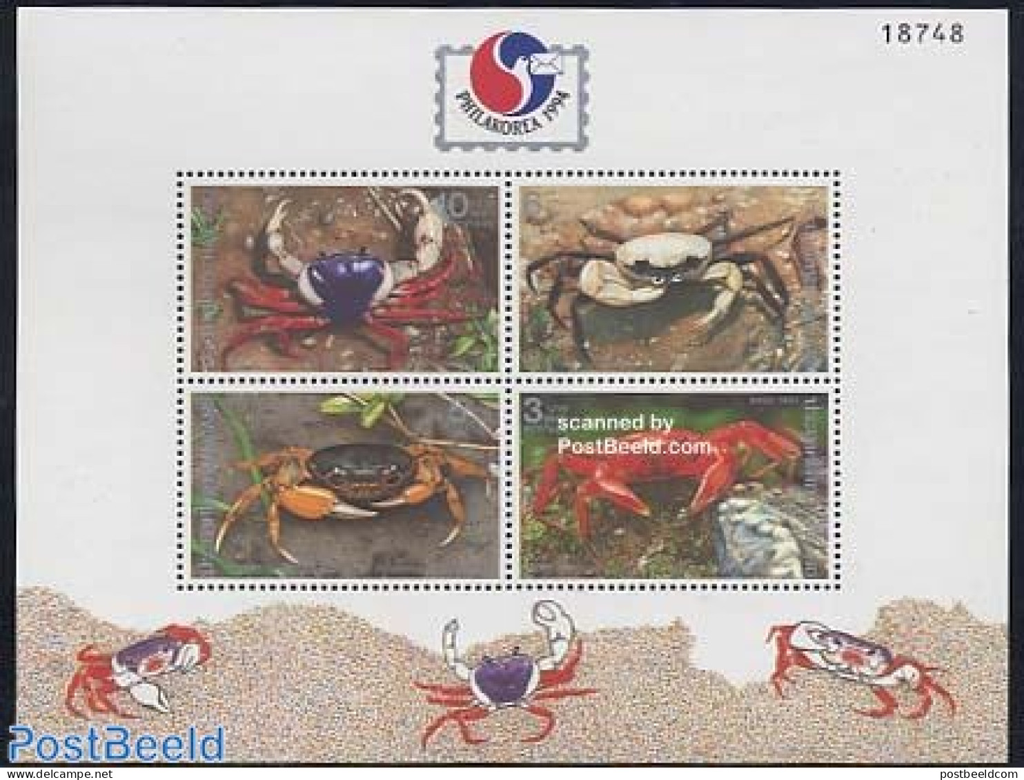 Thailand 1994 Philakorea S/s, Mint NH, History - Nature - History - Shells & Crustaceans - Crabs And Lobsters - Vie Marine