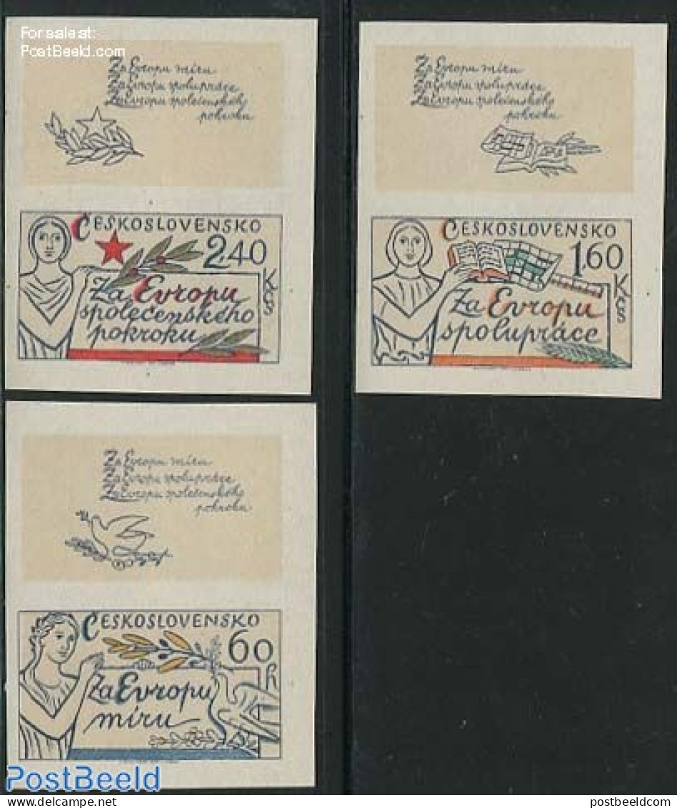 Czechoslovkia 1977 European Peace And Co-operation 3v Imperforated, Mint NH, History - Europa Hang-on Issues - Sonstige & Ohne Zuordnung