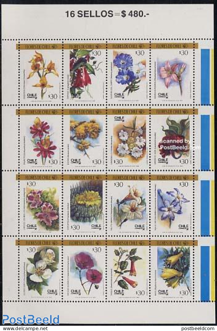 Chile 1988 Flowers 16v M/s, Mint NH, Nature - Flowers & Plants - Chile