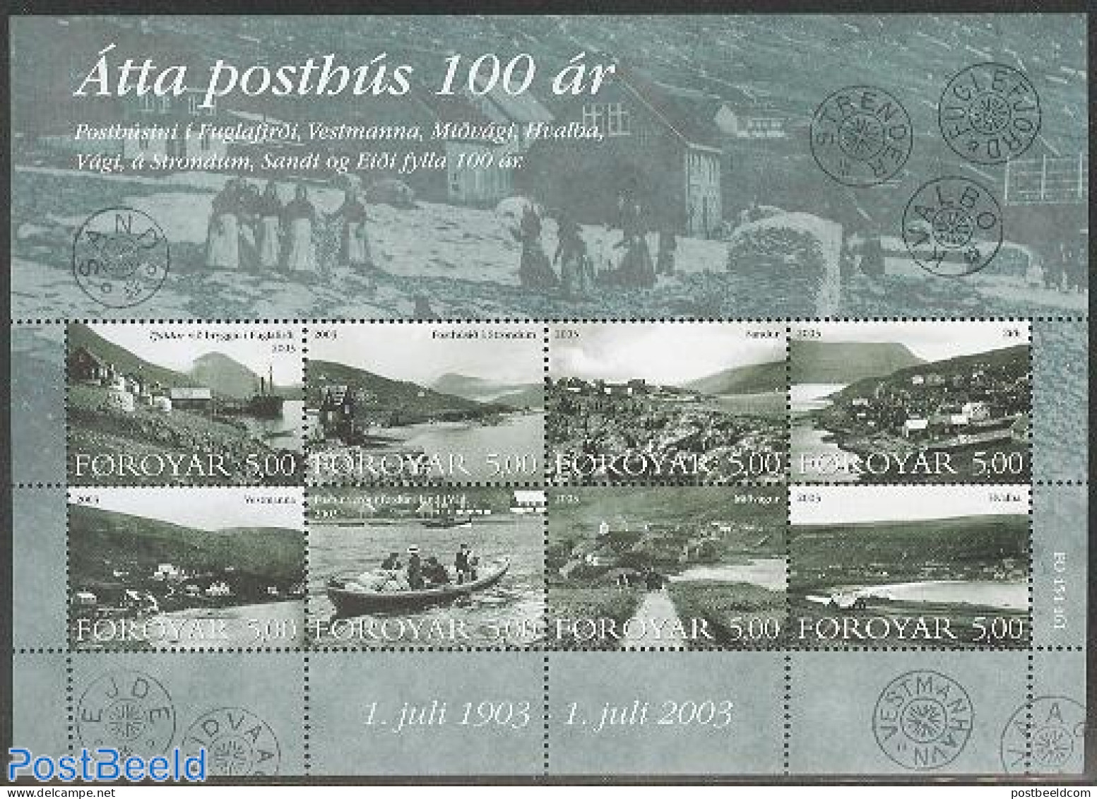 Faroe Islands 2003 Post Offices 8v M/s, Mint NH, Transport - Post - Ships And Boats - Posta