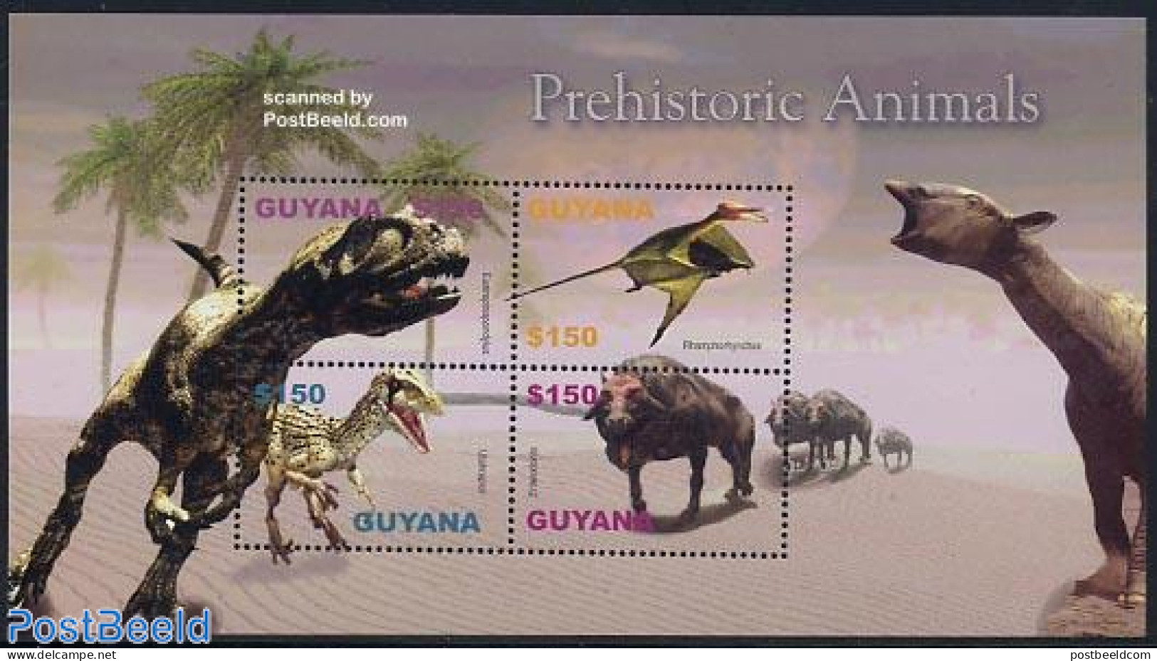 Guyana 2005 Prehistoric Animals 4v M/s, Eustreptospondylus, Mint NH, Nature - Prehistoric Animals - Vor- U. Frühgeschichte