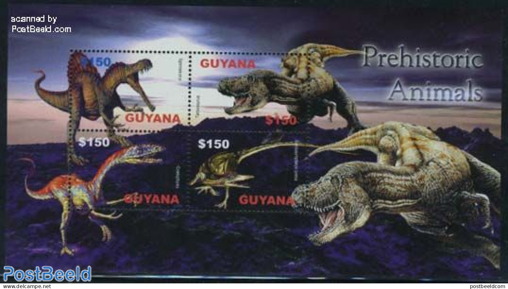 Guyana 2005 Preh. Animals 4v M/s, Spinosaurus, Mint NH, Nature - Prehistoric Animals - Prehistorics