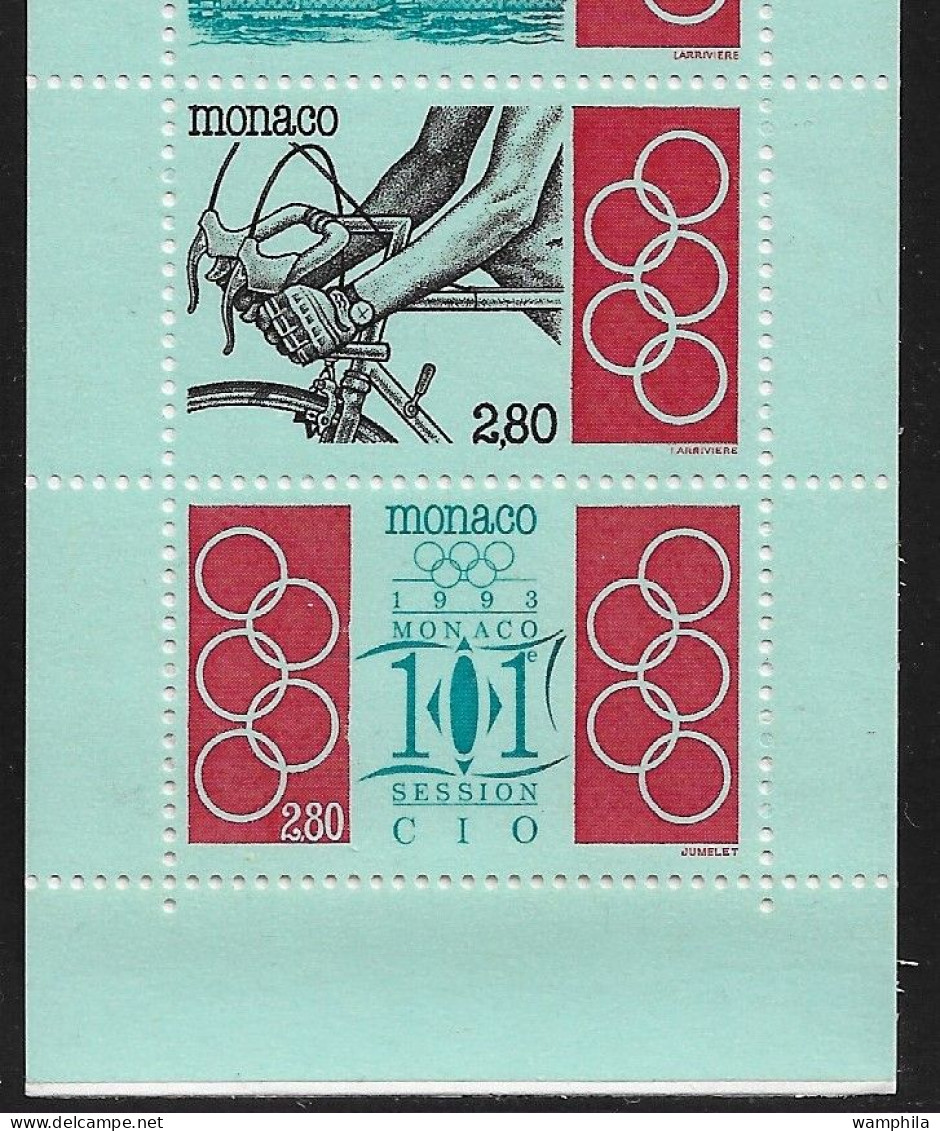 Monaco 1993. Carnet N°10, J.O .bobsleigh, ski, voile, aviron, natation, cyclisme,