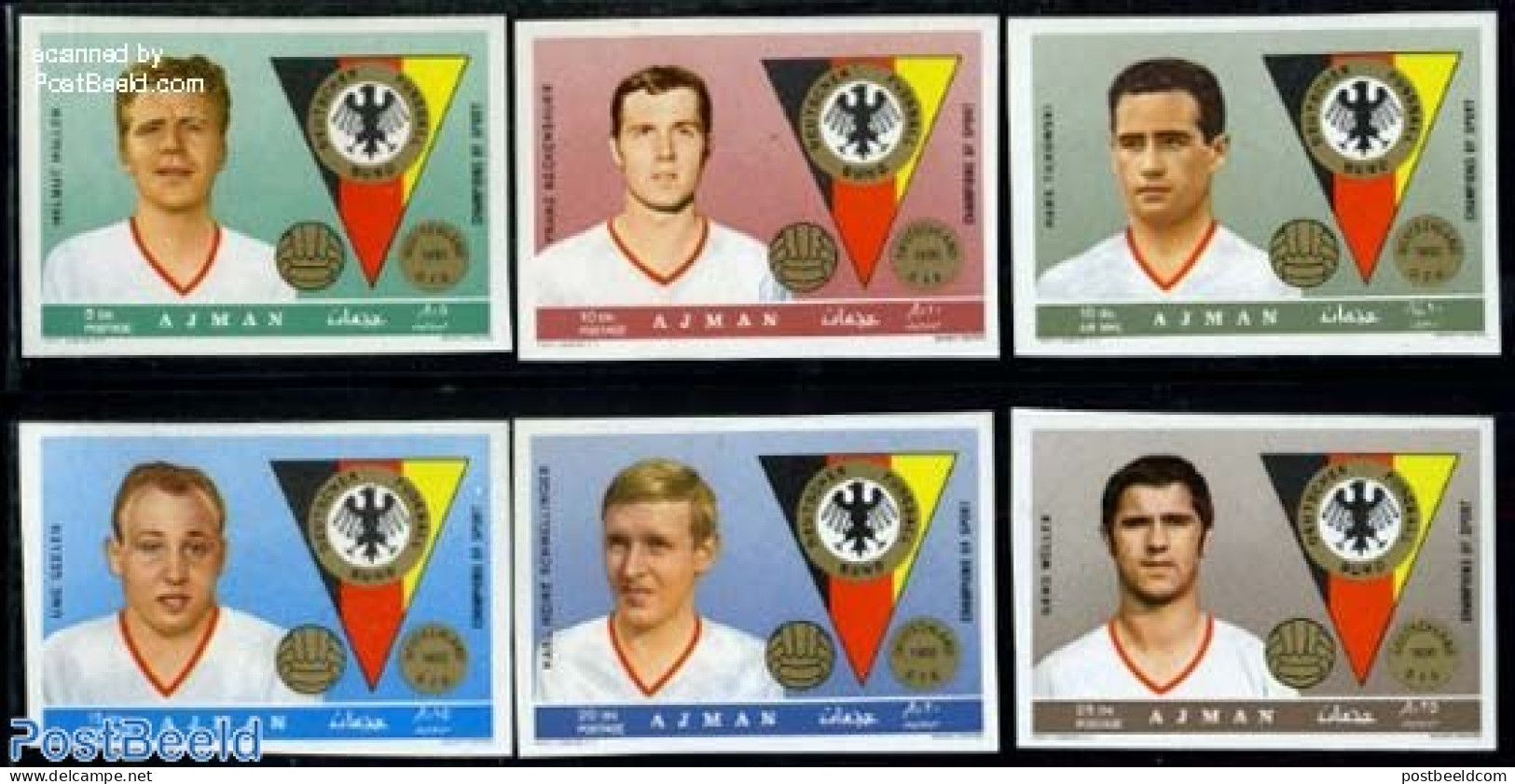 Ajman 1969 German Football 6v Imperforated, Mint NH, Sport - Football - Sport (other And Mixed) - Ajman