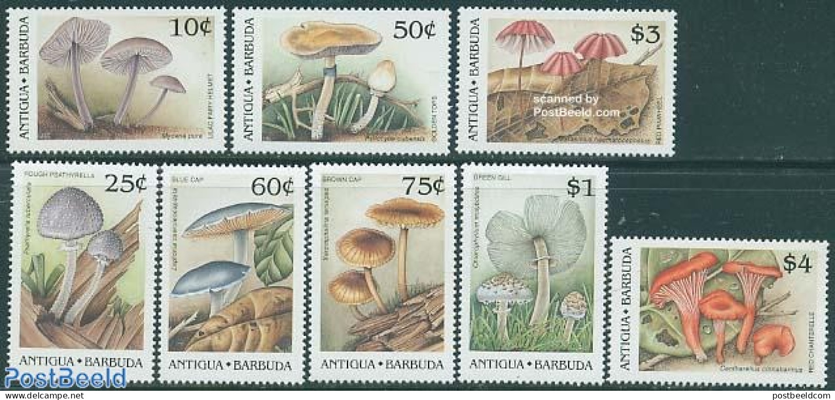 Antigua & Barbuda 1989 Mushrooms 8v, Mint NH, Nature - Mushrooms - Champignons