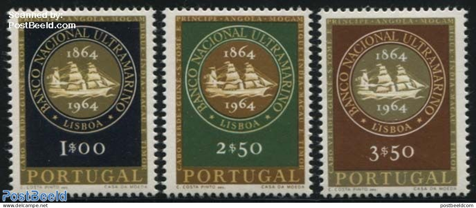 Portugal 1964 Overseas Bank 3v, Mint NH, Transport - Various - Ships And Boats - Banking And Insurance - Unused Stamps
