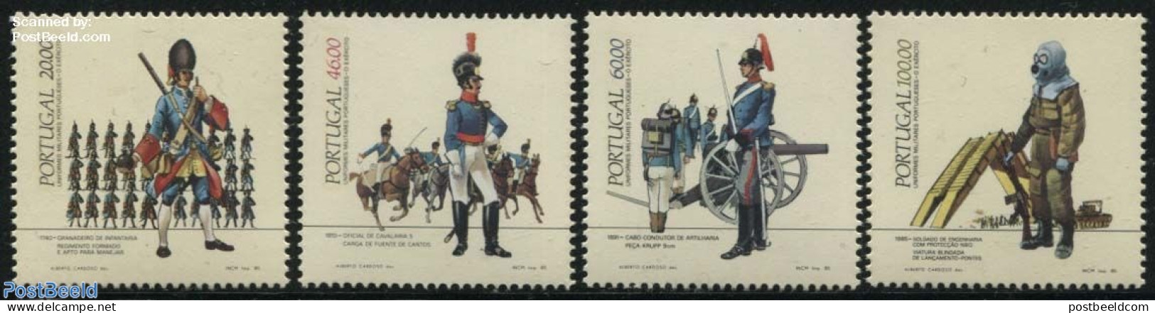 Portugal 1985 Uniforms 4v, Mint NH, History - Nature - Sport - Various - Militarism - Horses - Diving - Uniforms - Unused Stamps