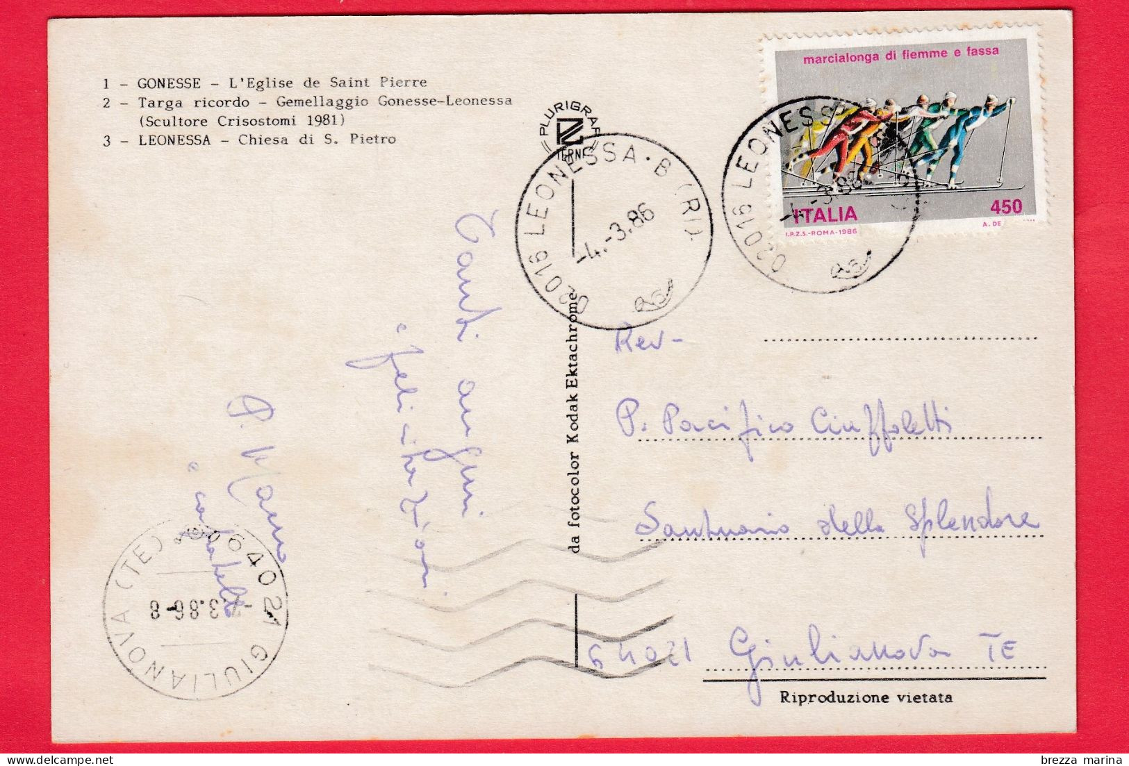 ITALIA - LAZIO - Cartolina Viaggiata Del 1986 - Leonessa (Rieti) - Gonesse (Francia) - Gemellaggio - Other & Unclassified