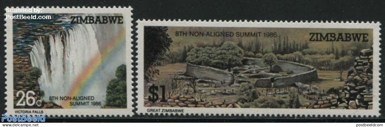 Zimbabwe 1986 Blockfree States 2v, Mint NH, Nature - Water, Dams & Falls - Art - Castles & Fortifications - Châteaux