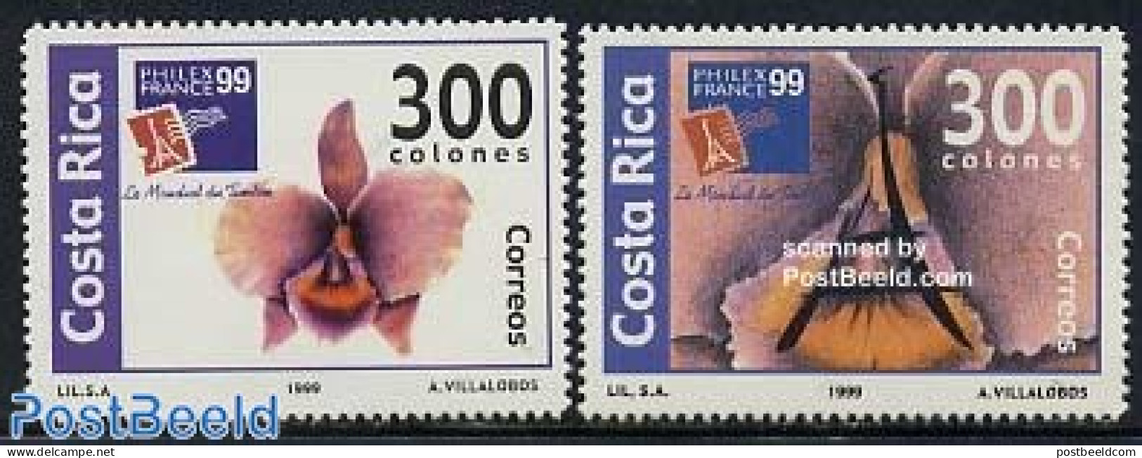 Costa Rica 1999 Philexfrance 2v, Mint NH, Nature - Flowers & Plants - Philately - Costa Rica