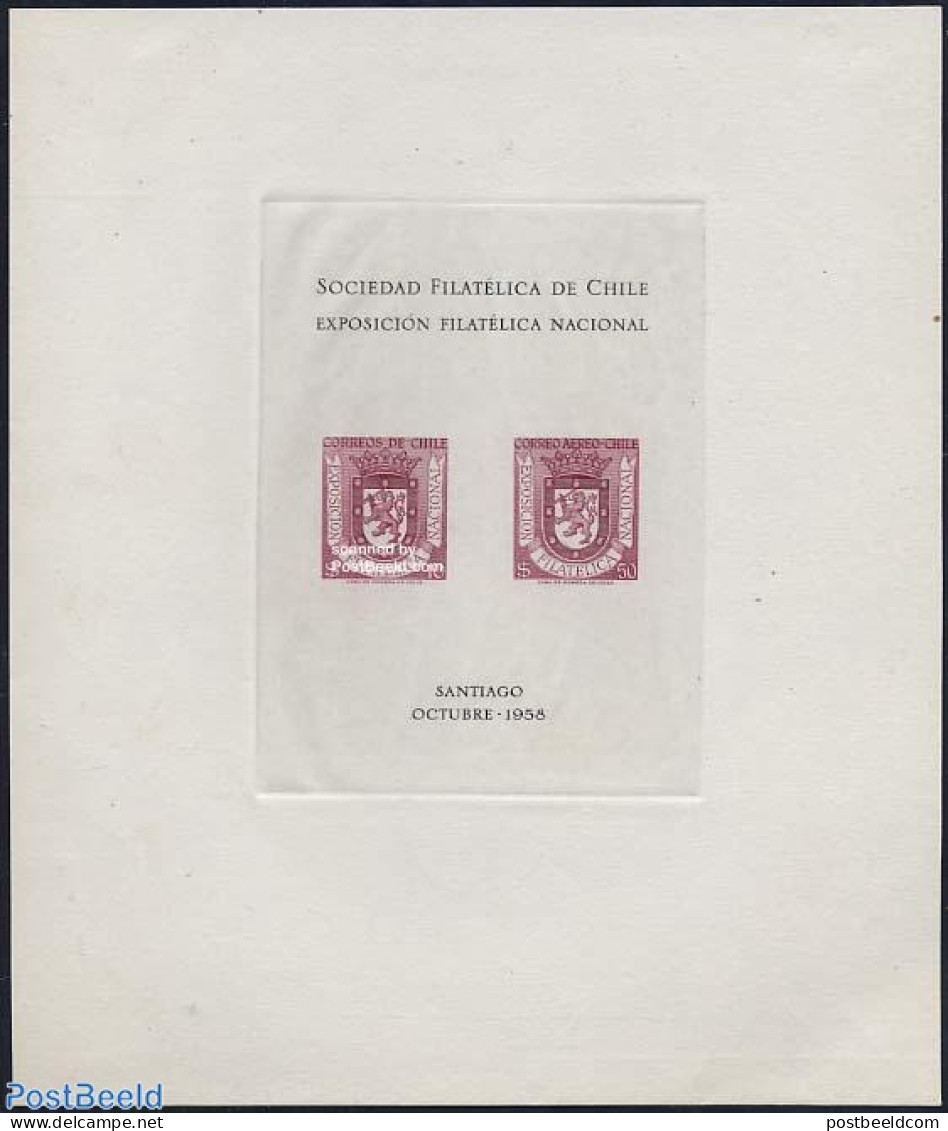Chile 1958 Exfina Imperforated Sheet, Mint NH, History - Coat Of Arms - Chile