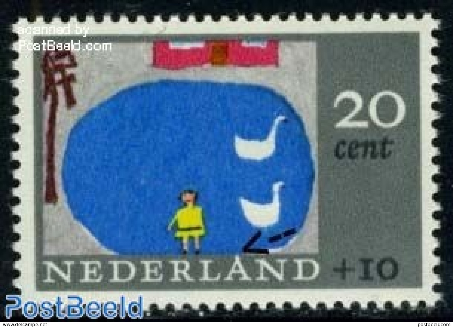 Netherlands 1965 Plate Flaw 20+10c, Longer A In NEDERLAND, Mint NH, Various - Errors, Misprints, Plate Flaws - Childre.. - Neufs