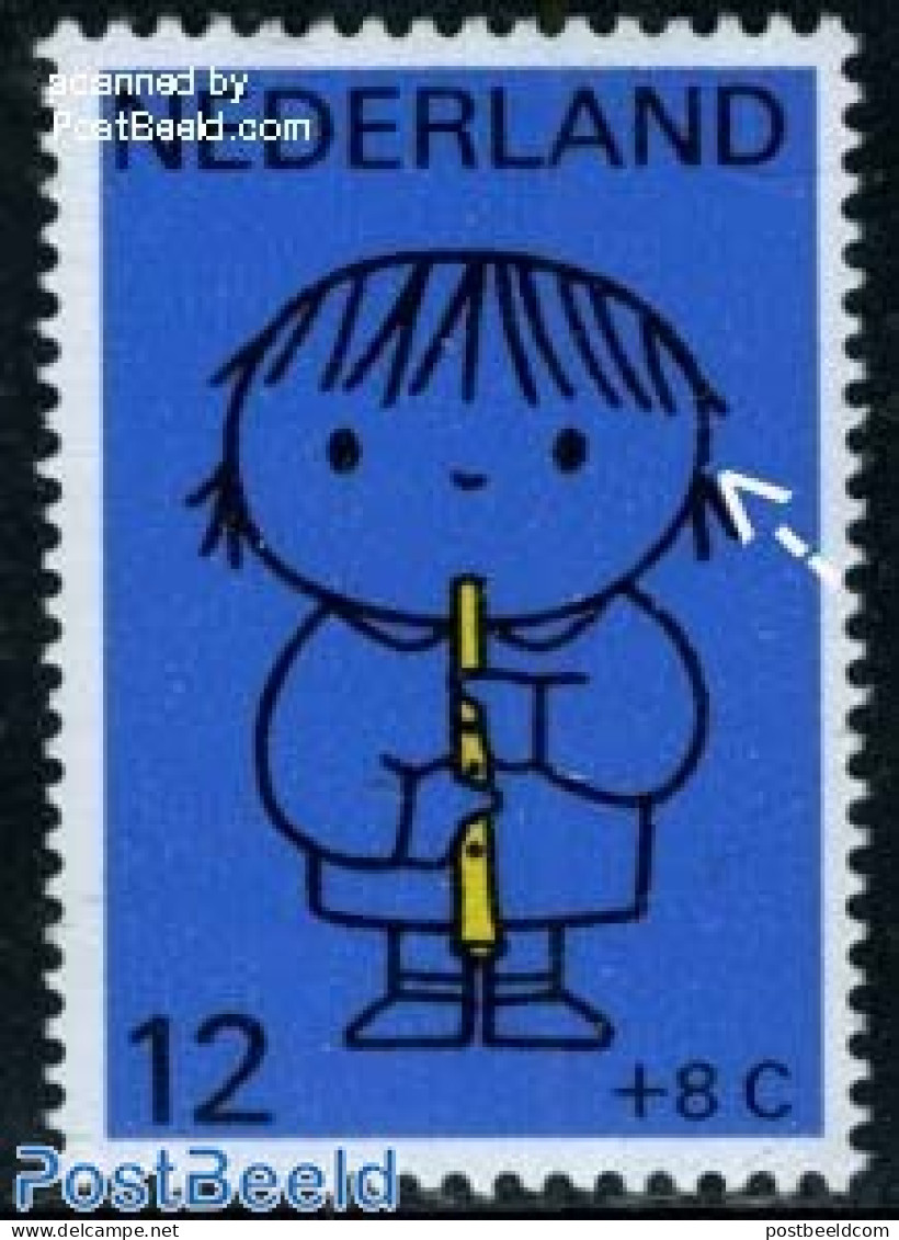 Netherlands 1969 Plate Flaw, 12+8c, Black Line Damaged Near Ear, Mint NH, Performance Art - Various - Music - Errors, .. - Unused Stamps
