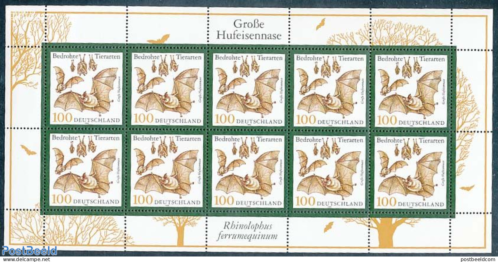 Germany, Federal Republic 1999 Bats M/s, Mint NH, History - Nature - Europa Hang-on Issues - Animals (others & Mixed) - Unused Stamps