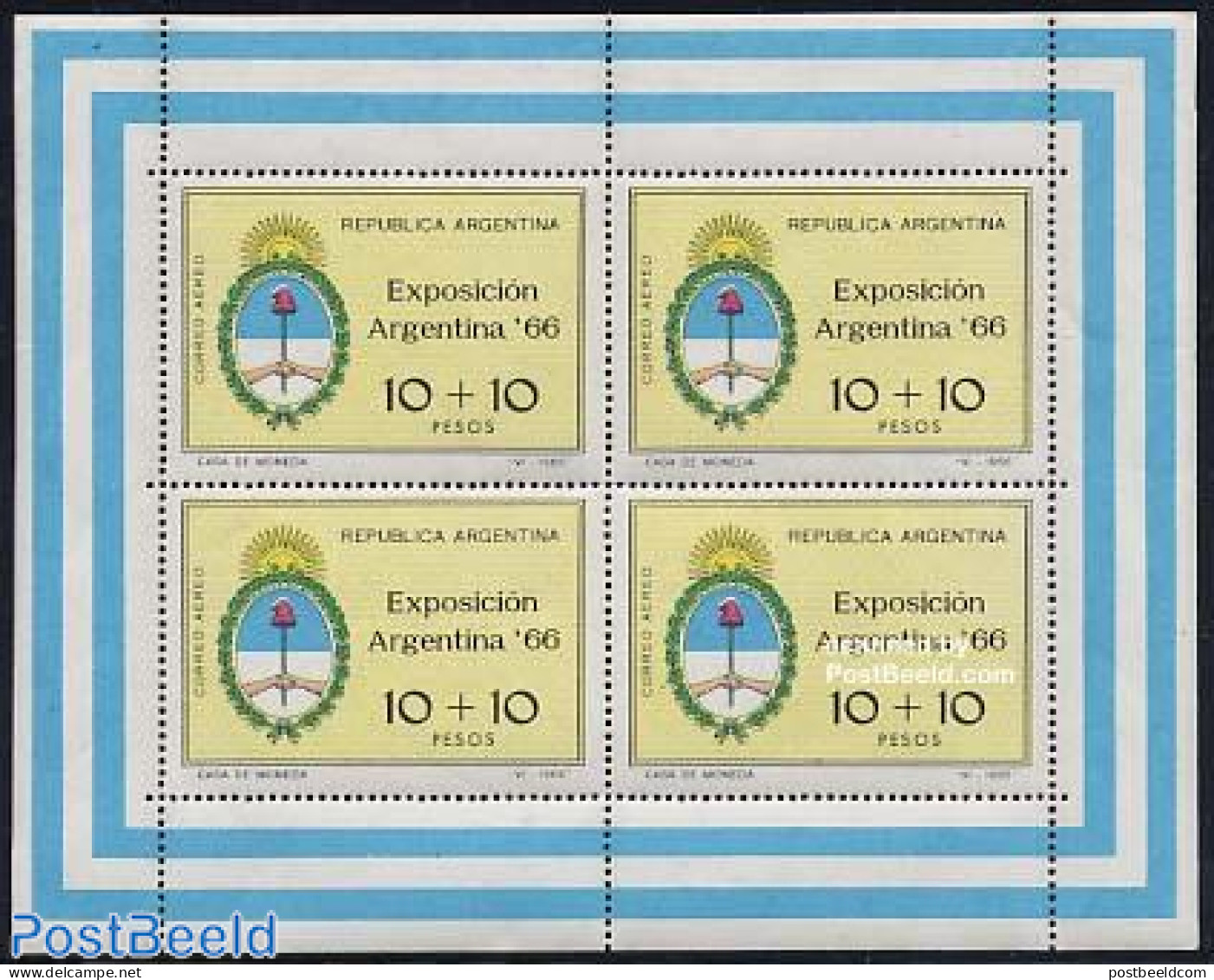 Argentina 1966 ARGENTINA 1966 M/s (4 Stamps In Sheet), Mint NH, History - Coat Of Arms - Neufs