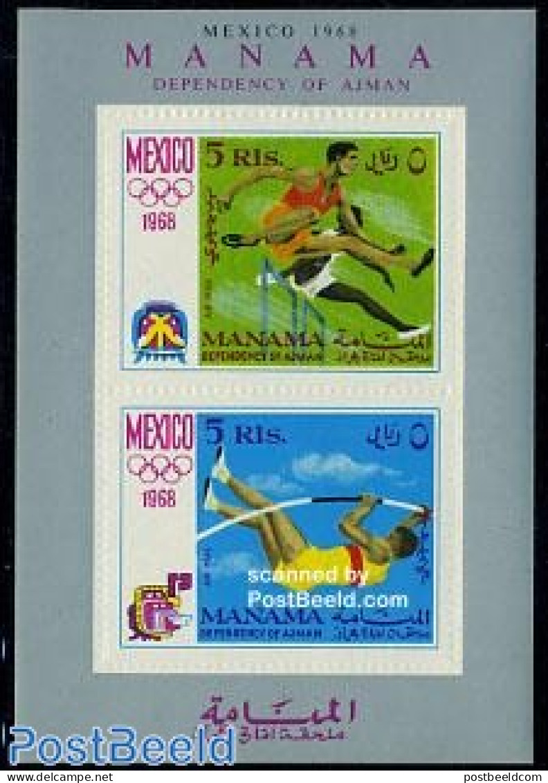 Manama 1968 Olympic Games S/s (with Embossed Perforation), Mint NH, Sport - Athletics - Olympic Games - Athletics