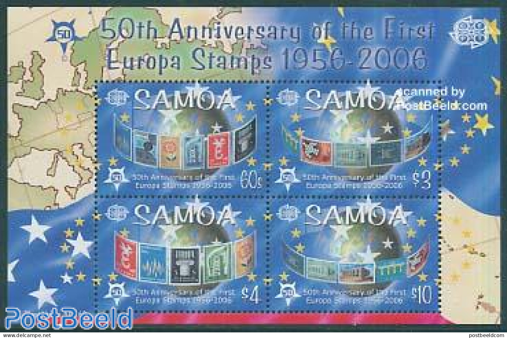 Samoa 2005 50 Years Europa Stamps S/s, Mint NH, History - Various - Europa Hang-on Issues - Stamps On Stamps - Maps - Europese Gedachte