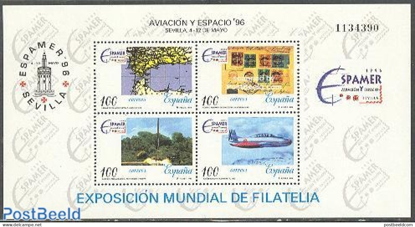 Spain 1996 Espamer S/s, Mint NH, Transport - Various - Stamps On Stamps - Aircraft & Aviation - Maps - Neufs