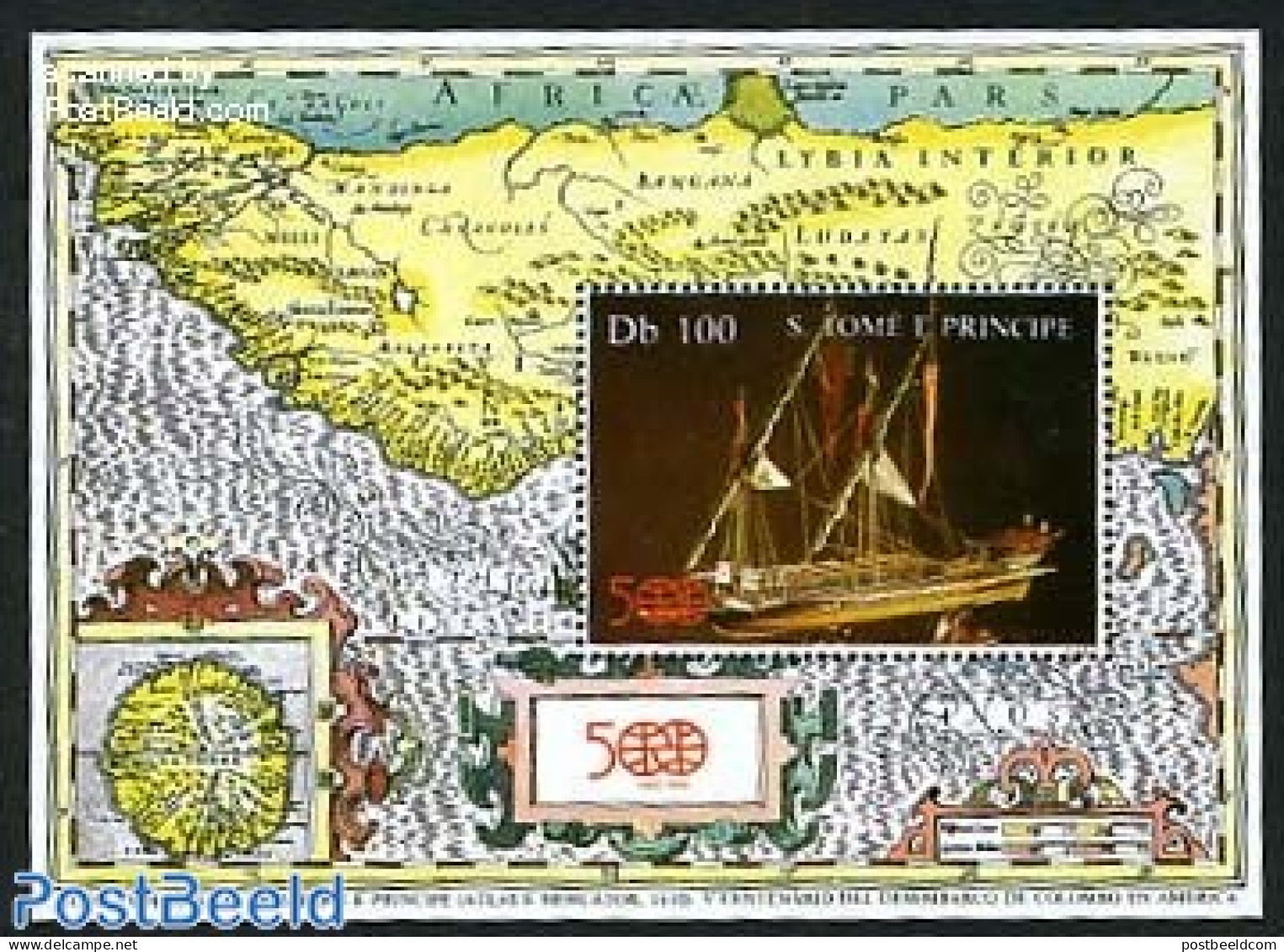 Sao Tome/Principe 1987 Discovery Of America S/s, Mint NH, History - Transport - Various - Explorers - Ships And Boats .. - Erforscher