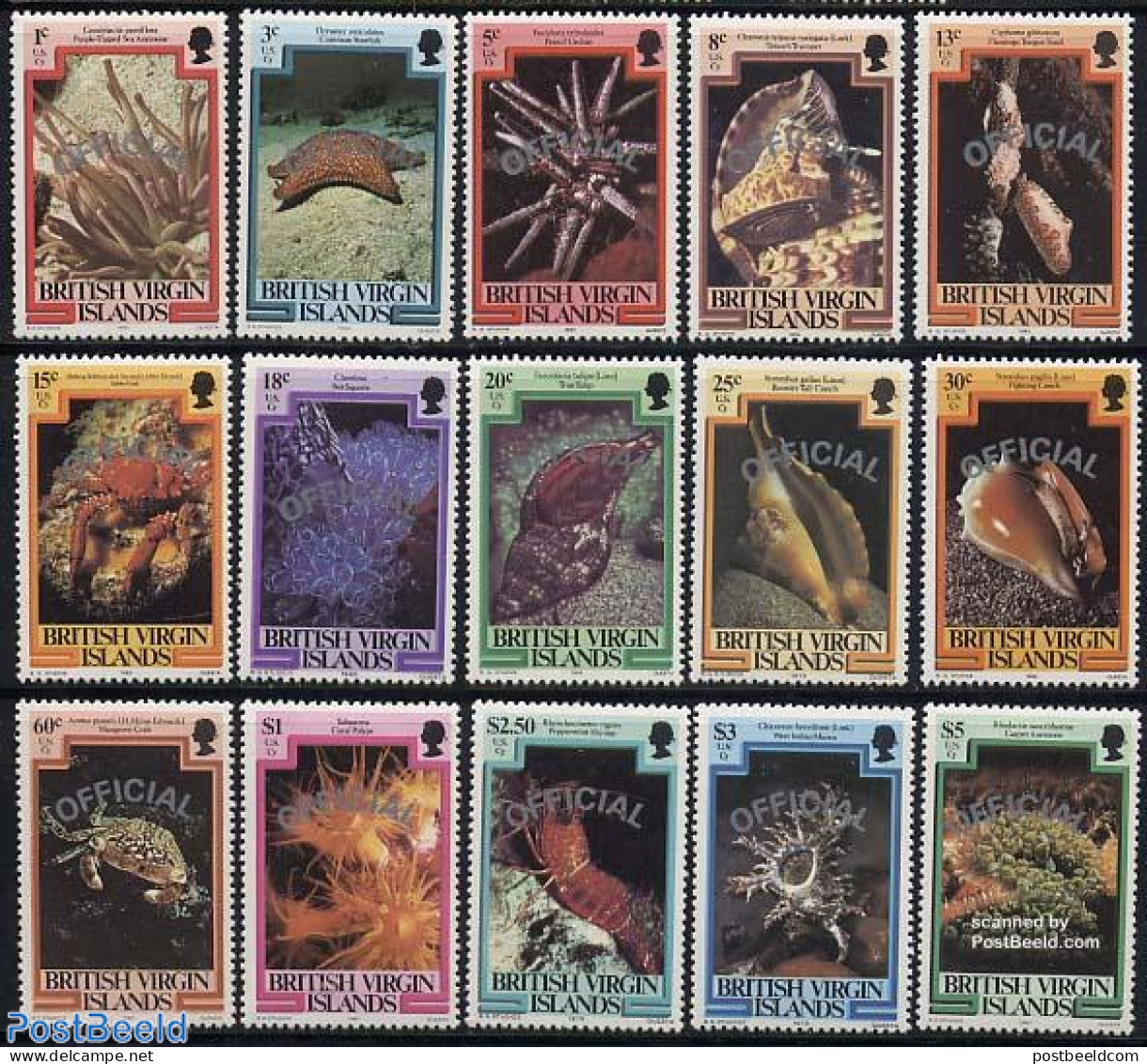 Virgin Islands 1985 Official, Marine Life 15v, Mint NH, Nature - Shells & Crustaceans - Vie Marine