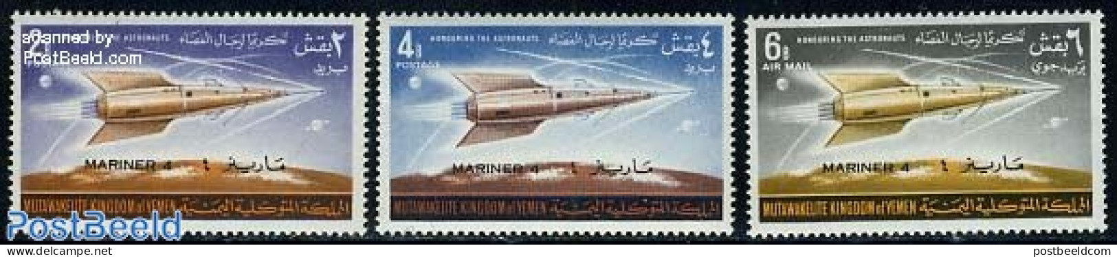 Yemen, Kingdom 1965 Mariner 4 3v, Mint NH, Transport - Space Exploration - Other & Unclassified