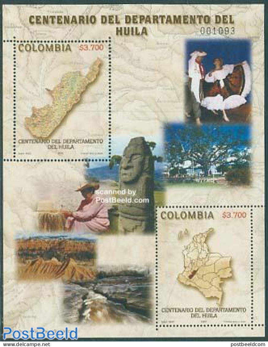Colombia 2005 Huila Department S/s, Mint NH, History - Performance Art - Various - Archaeology - Dance & Ballet - Maps.. - Archaeology