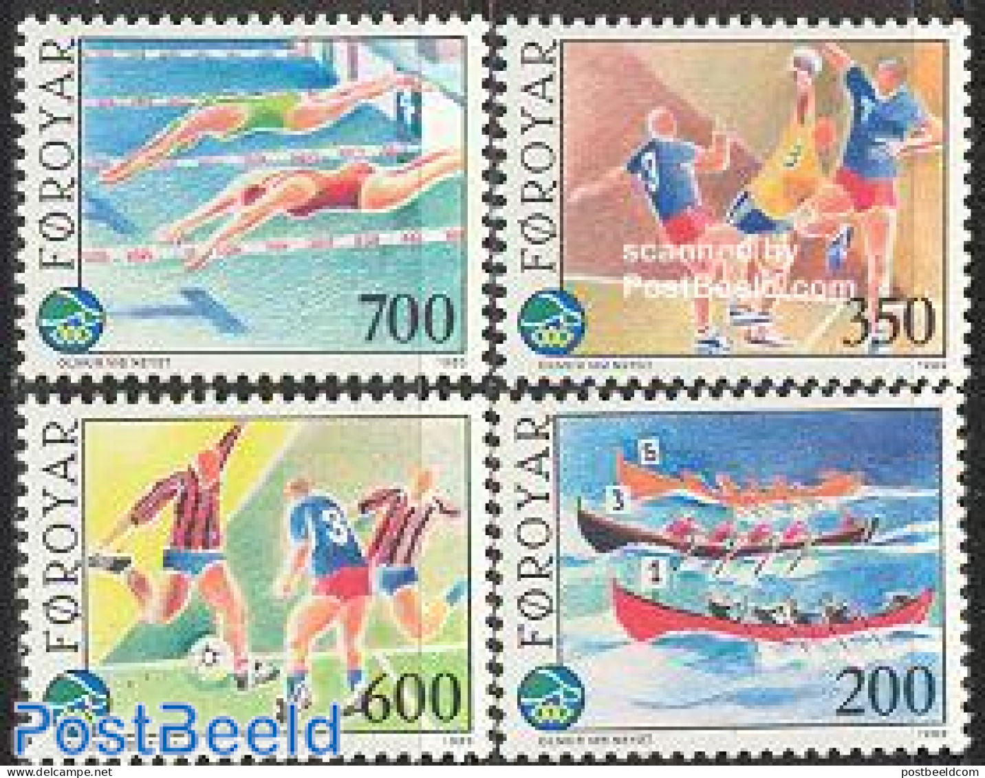 Faroe Islands 1989 Sports 4v, Mint NH, Sport - Football - Handball - Kayaks & Rowing - Sport (other And Mixed) - Swimm.. - Hand-Ball