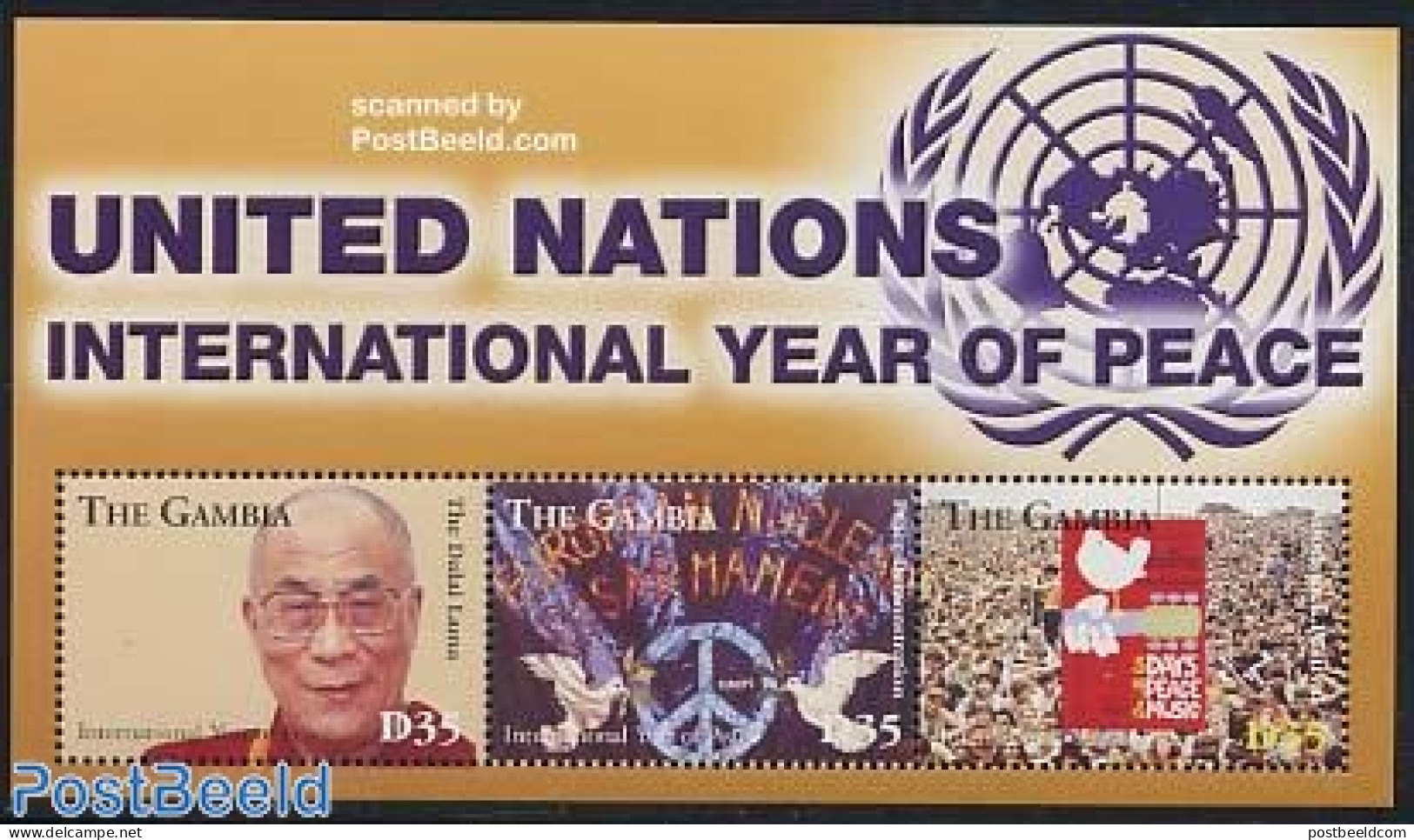 Gambia 2004 Int. Year Of Peace 3v M/s, Mint NH, History - Nature - Performance Art - Peace - Politicians - United Nati.. - Musique