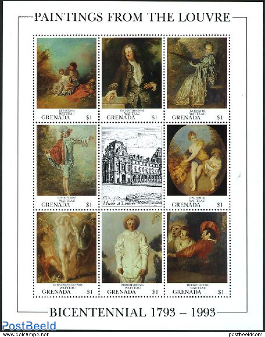 Grenada 1993 Louvre Museum 8v M/s, Mint NH, Art - Museums - Paintings - Museen
