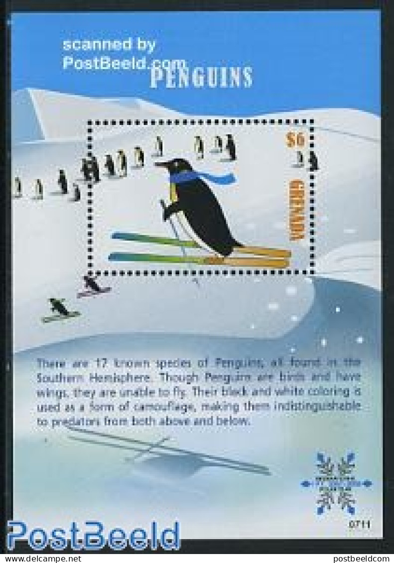 Grenada 2007 Penguins S/s, Mint NH, Nature - Sport - Penguins - Skiing - Ski