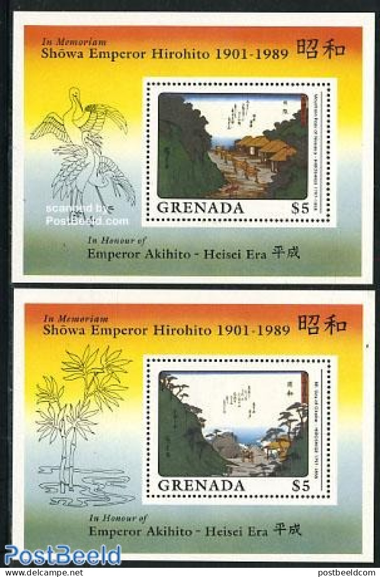 Grenada 1989 Death Of Hirohito 2 S/s, Mint NH, Art - East Asian Art - Paintings - Other & Unclassified