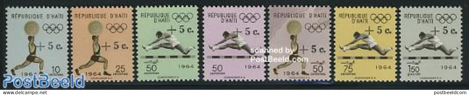 Haiti 1964 Olympic Games +5c. Overprints 7v (with Dot Behind C), Mint NH, Sport - Athletics - Olympic Games - Leichtathletik