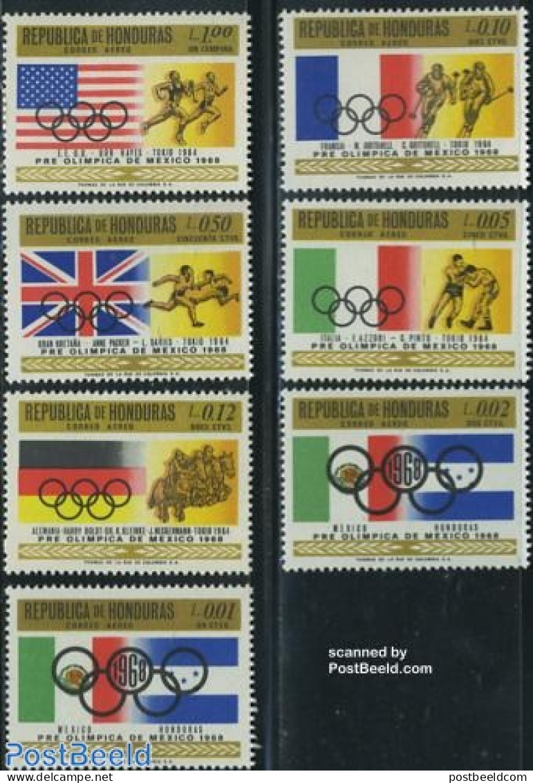 Honduras 1968 Olympic Games 7v, Mint NH, History - Nature - Sport - Flags - Horses - Athletics - Boxing - Olympic Game.. - Athletics